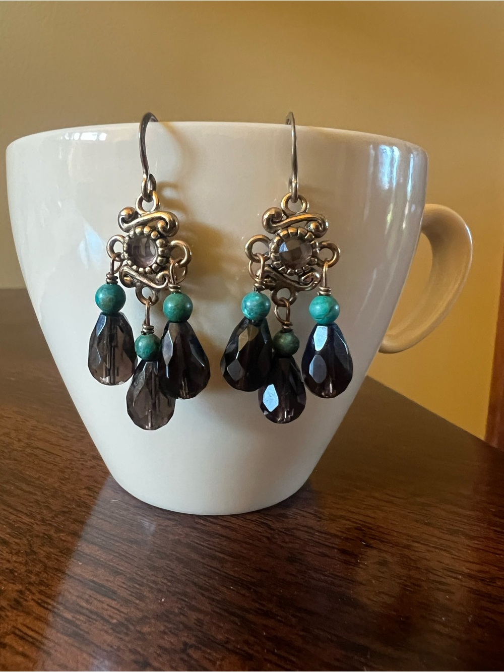 Studio Barse Earrings Chandelier Golden Bronze with Smoky Quartz and Turquoise
